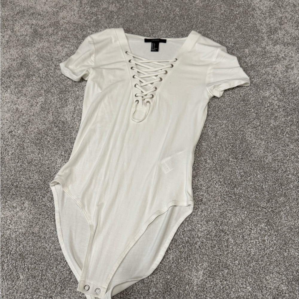 Forever 21 Off-White Lace-Up Bodysuit